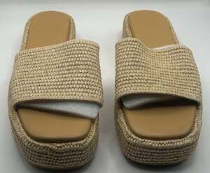 Woven Raffia Platform Slide Sandals Size 10